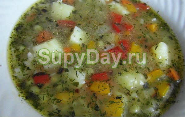 Овощной суп с рисом на мясном бульоне