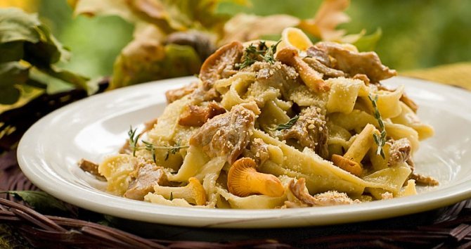 Спагетти с жареными лисичками